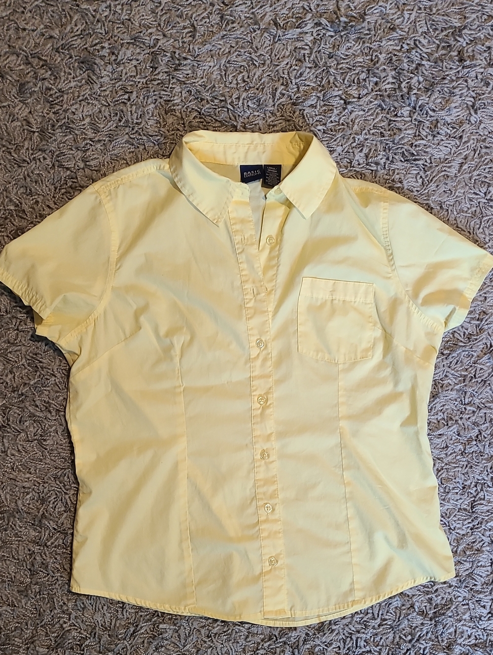 Basic Editions Pale Yellow Short-Sleeve Button Down Shirt
